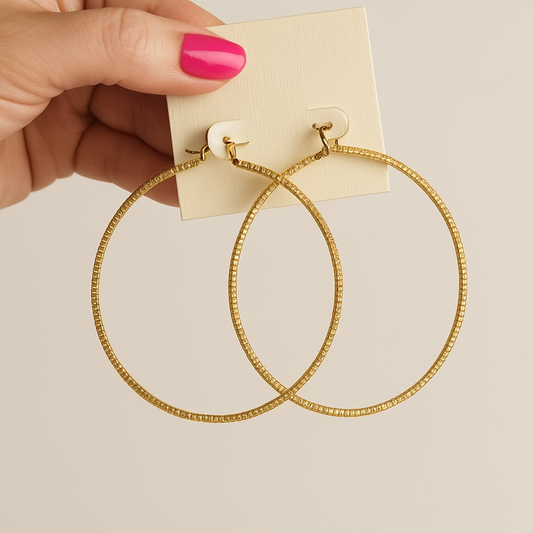 Large Textured Gold Hoop Earrings – Lightweight Statement Style