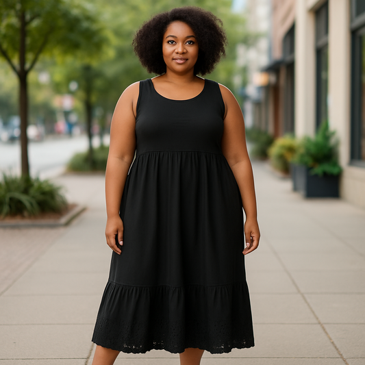 Terra & Sky Women’s Sleeveless Fabric Mix Dress – Black Soot
