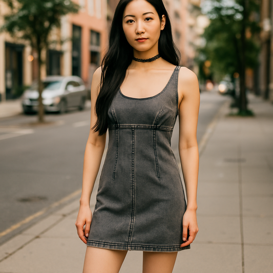 No Boundaries Women’s Grey Wash Scoop Neck Dress