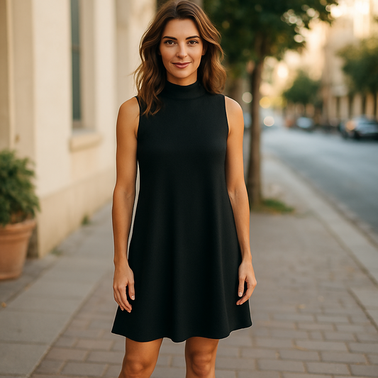 Time and Tru Women’s Knit Swing Dress with Mock Neck – Black Soot