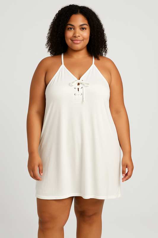 White Lace-Up Halter Cover-Up Dress