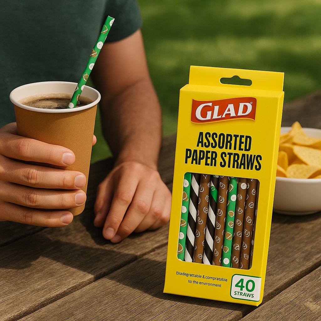 Glad Assorted Paper Straws – 40 Count | Eco-Friendly & Fun Designs