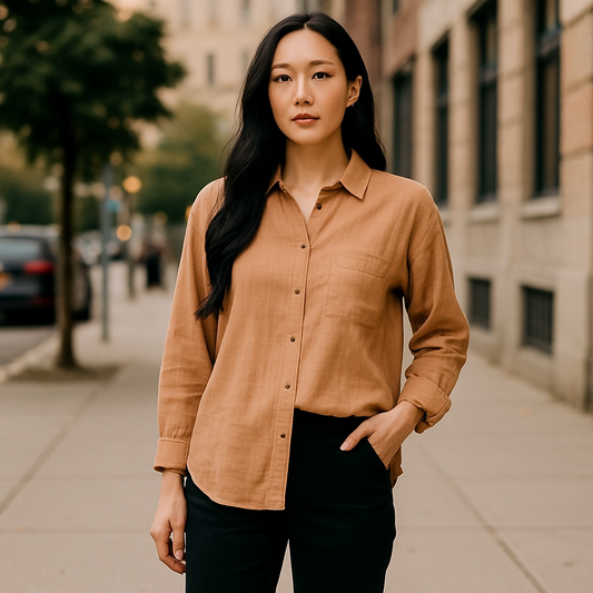 Womens Long-Sleeve Textured Button-Up Shirt – Clay Brown (Weatherproof Vintage)