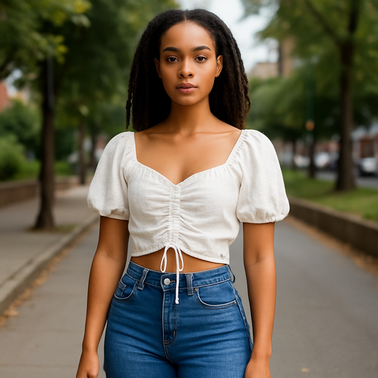 Roxy “Purity Walk” Ruched Front Crop Top – White