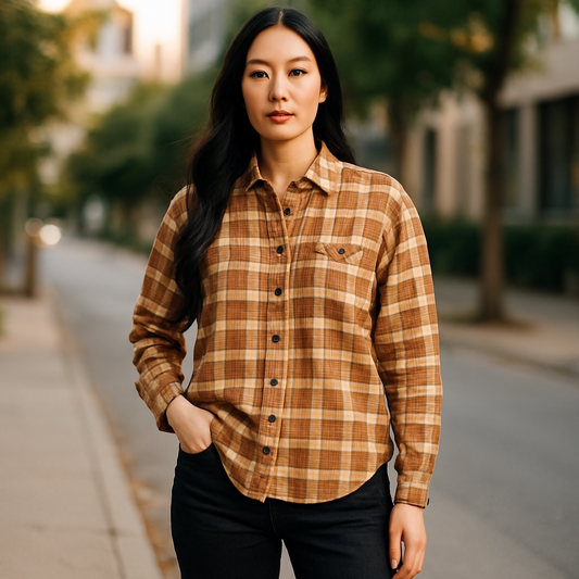 Billabong “Waves On Waves” Flannel Button-Up Shirt – Brown Plaid