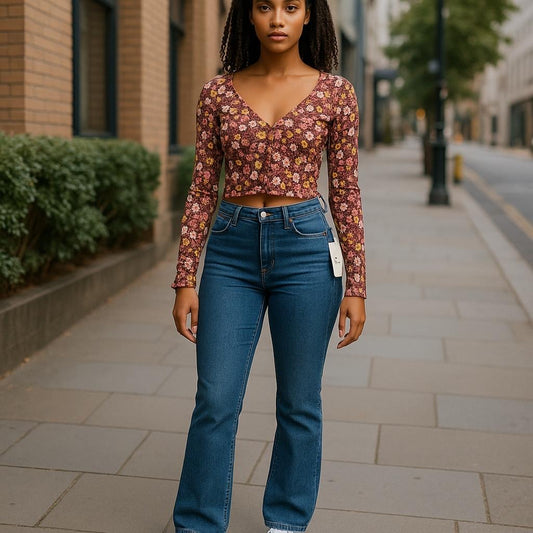 Zella Forge Floral Ribbed Button-Up Crop Top