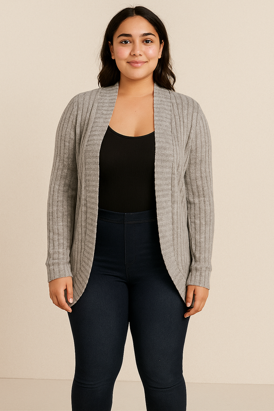 Ribbed Open-Front Cardigan