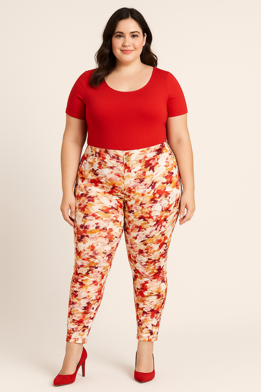 Terra & Sky Women’s Plus Size Skinny Jegging – Mid-Rise – Watercolor Floral Print