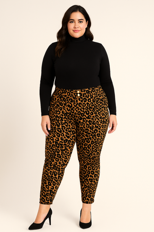 Terra & Sky Women’s Plus Size Skinny Jegging – Mid-Rise – Leopard Print