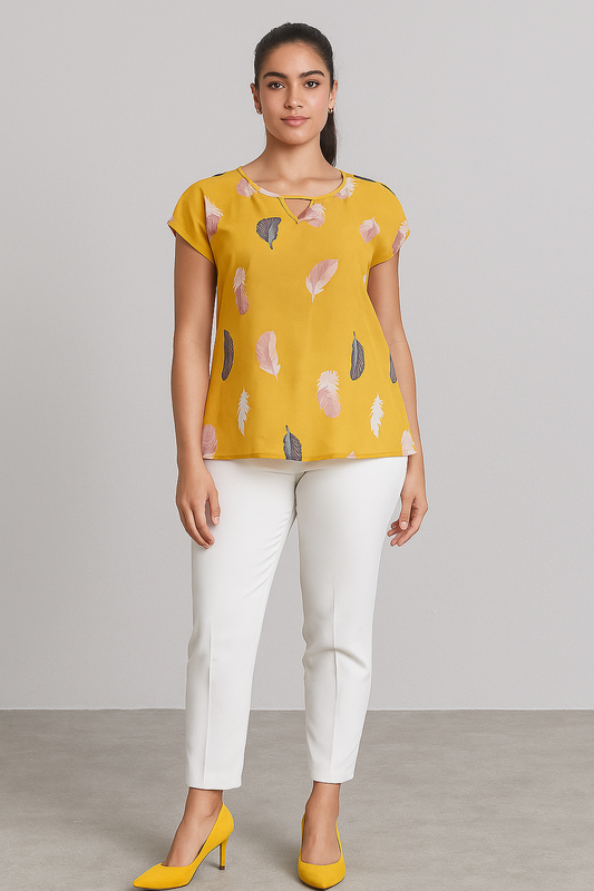 Polychrome Feather Print Blouse