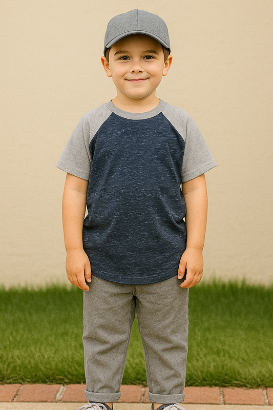 Wonder Nation Boys’ Short Sleeve Raglan Tee – Blue Heather & Gray