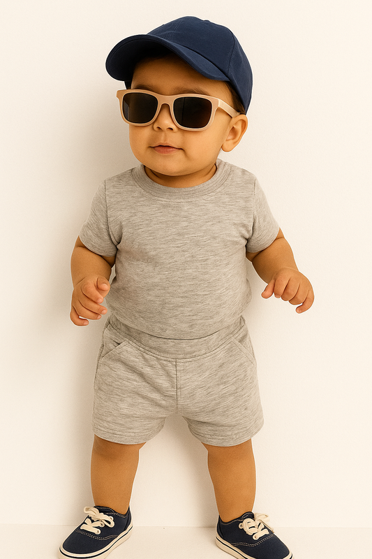 SS Bodysuit Solid – Lt. Grey Heather / Terry Shorts Solid – Lt. Grey