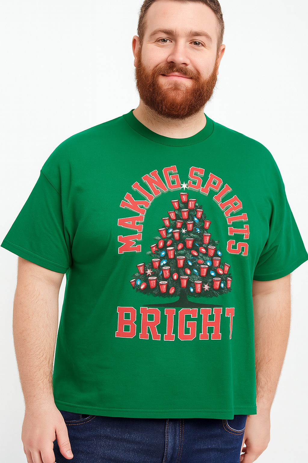 Men’s “Making Spirits Bright” Green Christmas Graphic Tee