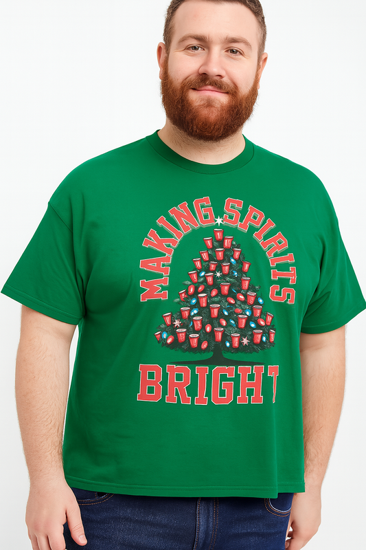 Men’s “Making Spirits Bright” Green Christmas Graphic Tee