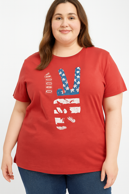 Women’s Red Graphic “Peace” Tee