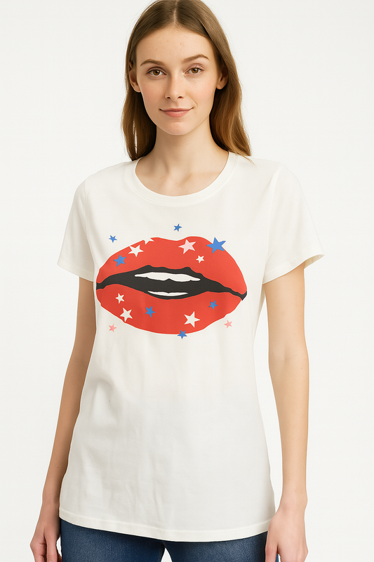Women’s White “Bold Lips” Graphic Tee