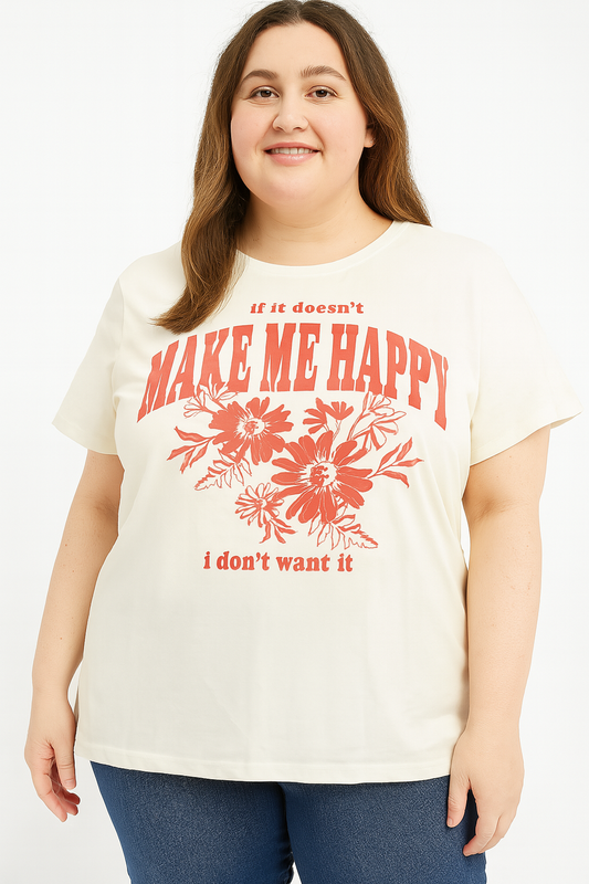 Women’s Cream “Make Me Happy” Floral Graphic Tee