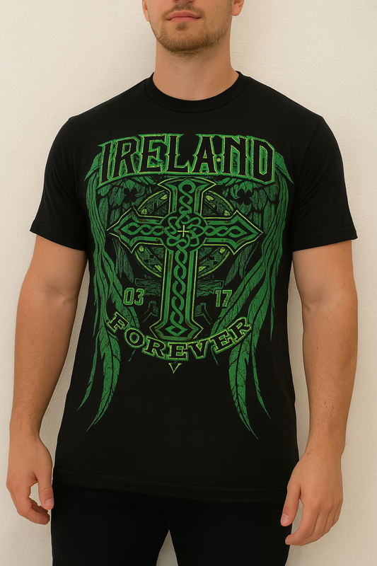 “Celtic Cross — Ireland Forever” Graphic Tee — Black