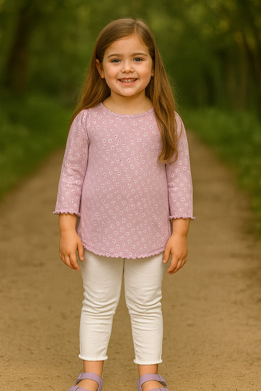 Sweet, stylish, and comfy — this Girls’ 3/4 Sleeve Ribbed Top