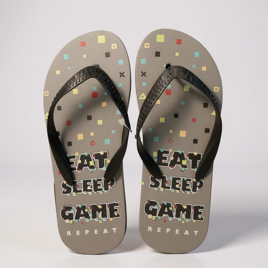 Chatties Kids Gamer Flip-Flops – Grey Pixel Print