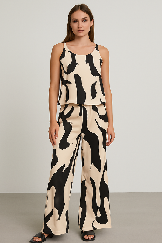 Abstract Apricot & Black Two-Piece Set