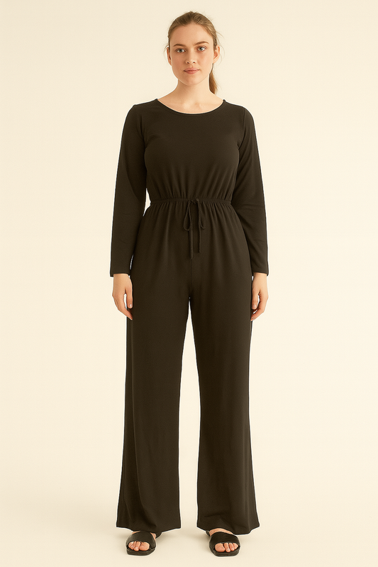 Black Long Sleeve Wide-Leg Jumpsuit
