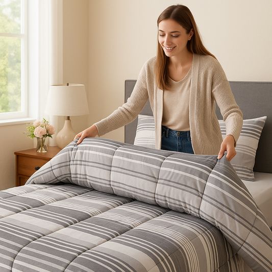 Olivia Home “Luca” – Gray Striped Twin Comforter Set (3pc)