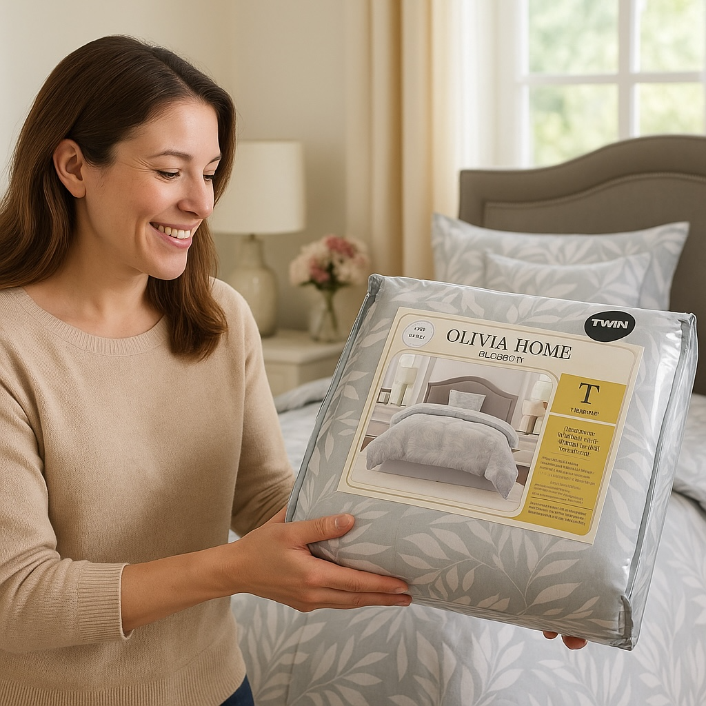 Olivia Home “Elizabeth” – Silver Leaf Twin Comforter Set (3pc)