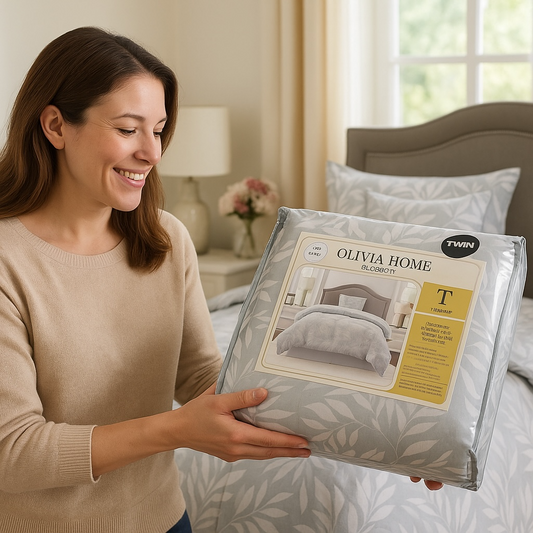 Olivia Home “Elizabeth” – Silver Leaf Twin Comforter Set (3pc)