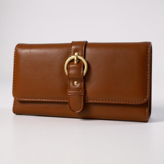 Classic Brown Wallet with Gold Buckle